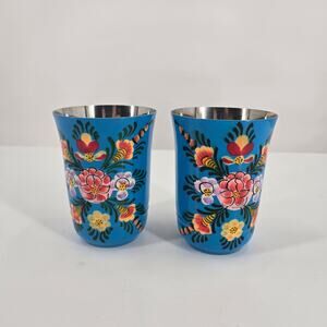 Karma Living blue floral stainless steal/painted enamel tumbler, Set of 2